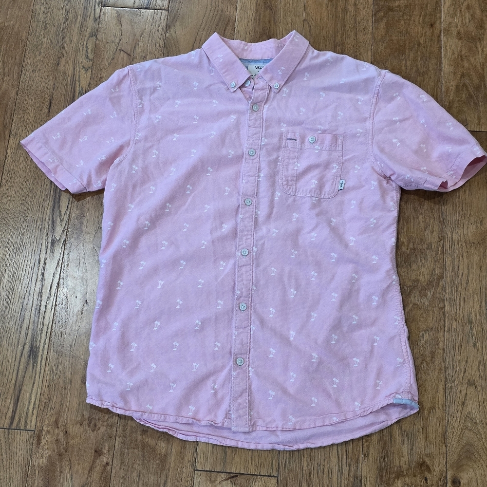 Vans Pink Tropical Themed 100% Cotton Short Sleeve Button Down Shirt w/Pocket - Picture 3 of 9